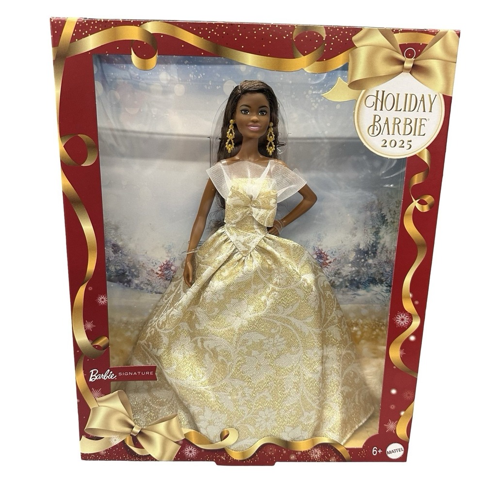 Barbie Signature 2025 Barbie Holiday african american silver &‎ gold gown NEW